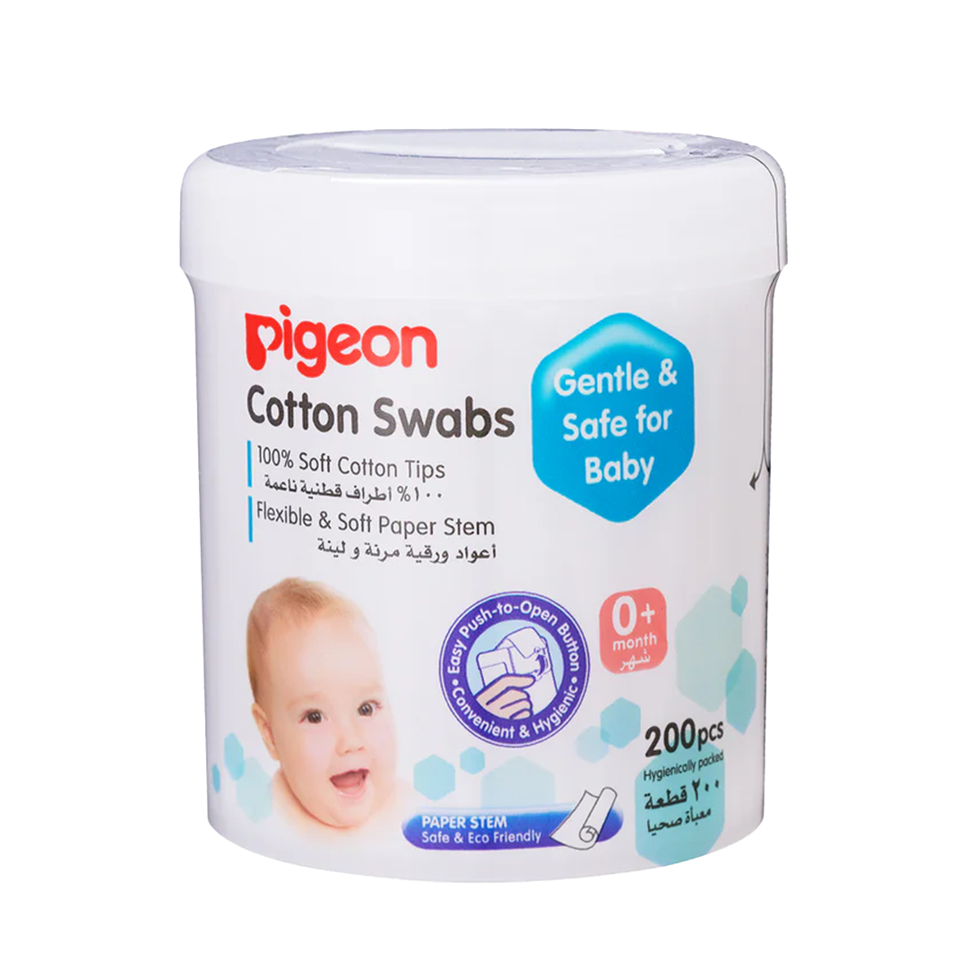 Pigeon Cotton Swabs, Paper Stem with Hinged Case 200pcs
