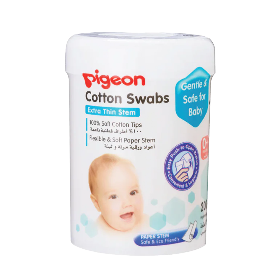 Pigeon Cotton Swabs, Extra Thin Paper Stem with Hinged Case 200pcs