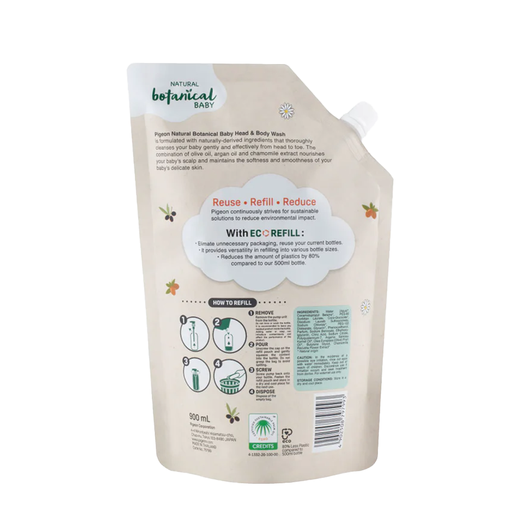 Pigeon Natural Botanical Baby Head & Body Wash Refill 900ml