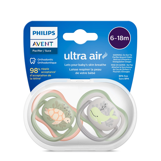 Philips Avent Soother Ultra Air 6-18 months x 2s (Green & Grey) Philips Avent Soother Ultra Air 6-18 months x 2s (Green & Grey)