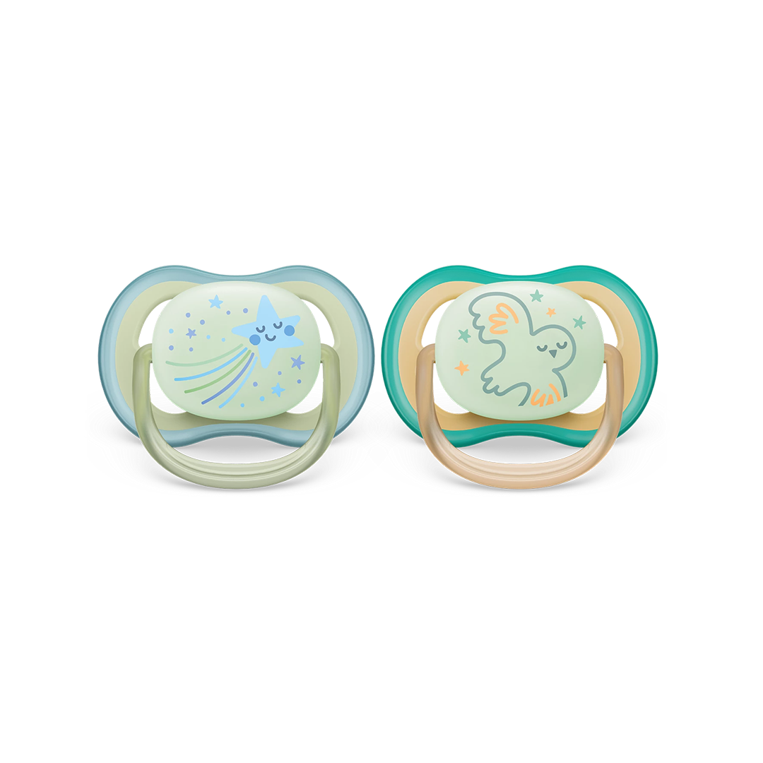 Philips Avent Soother Ultra Air Nighttime 0-6 months x 2s (Green & Orange)