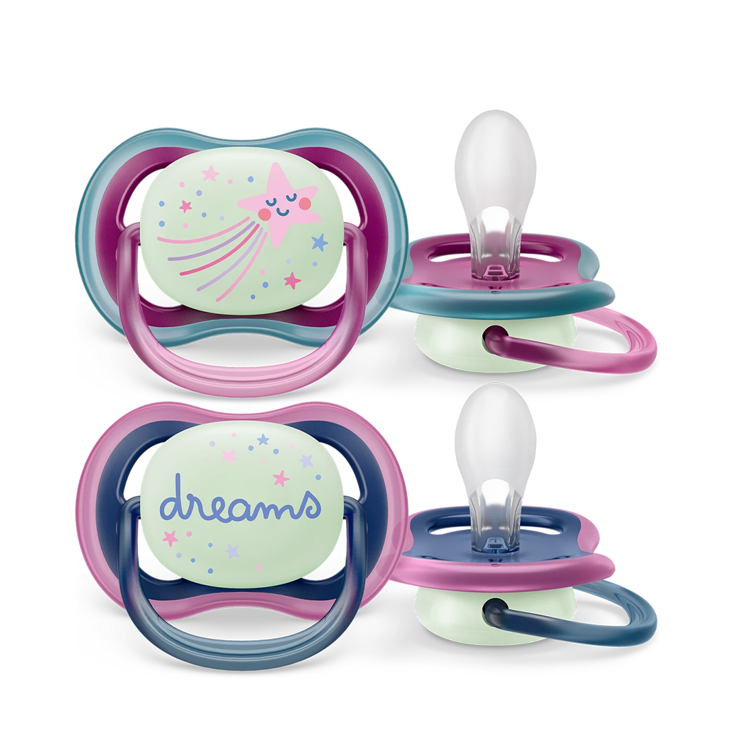Philips Avent Soother Ultra Air Nighttime 6-18 months x 2s (Purple & Blue)