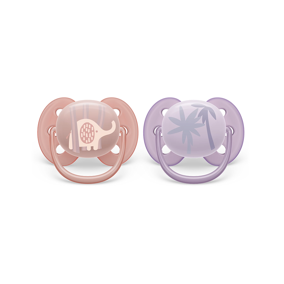 Philips Avent Soother Ultra Soft for Sensitive Skin 0-6 months x 2s (Pink & Purple)