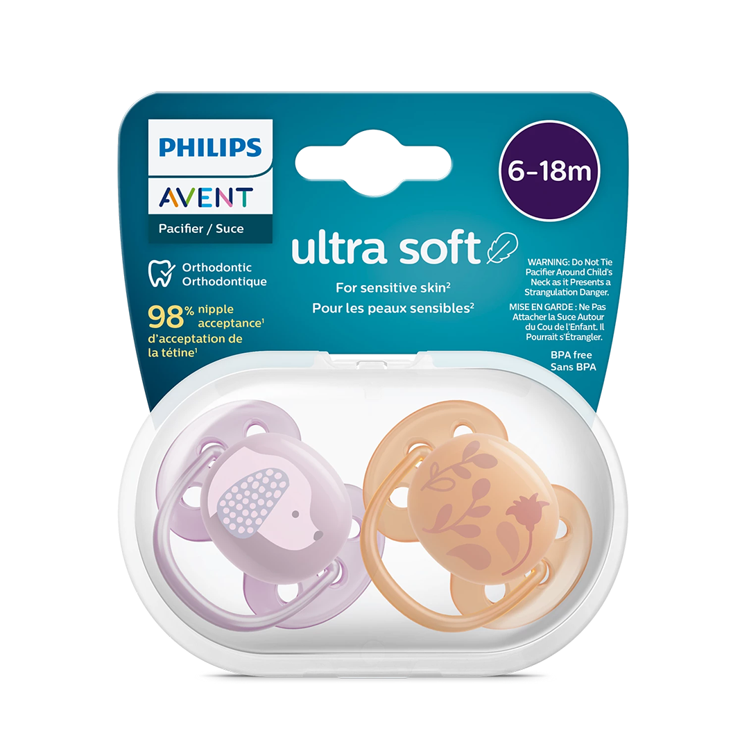 Philips Avent Ultra Soft for Sensitive Skin 6-18 months x 2s (Orange & Purple)