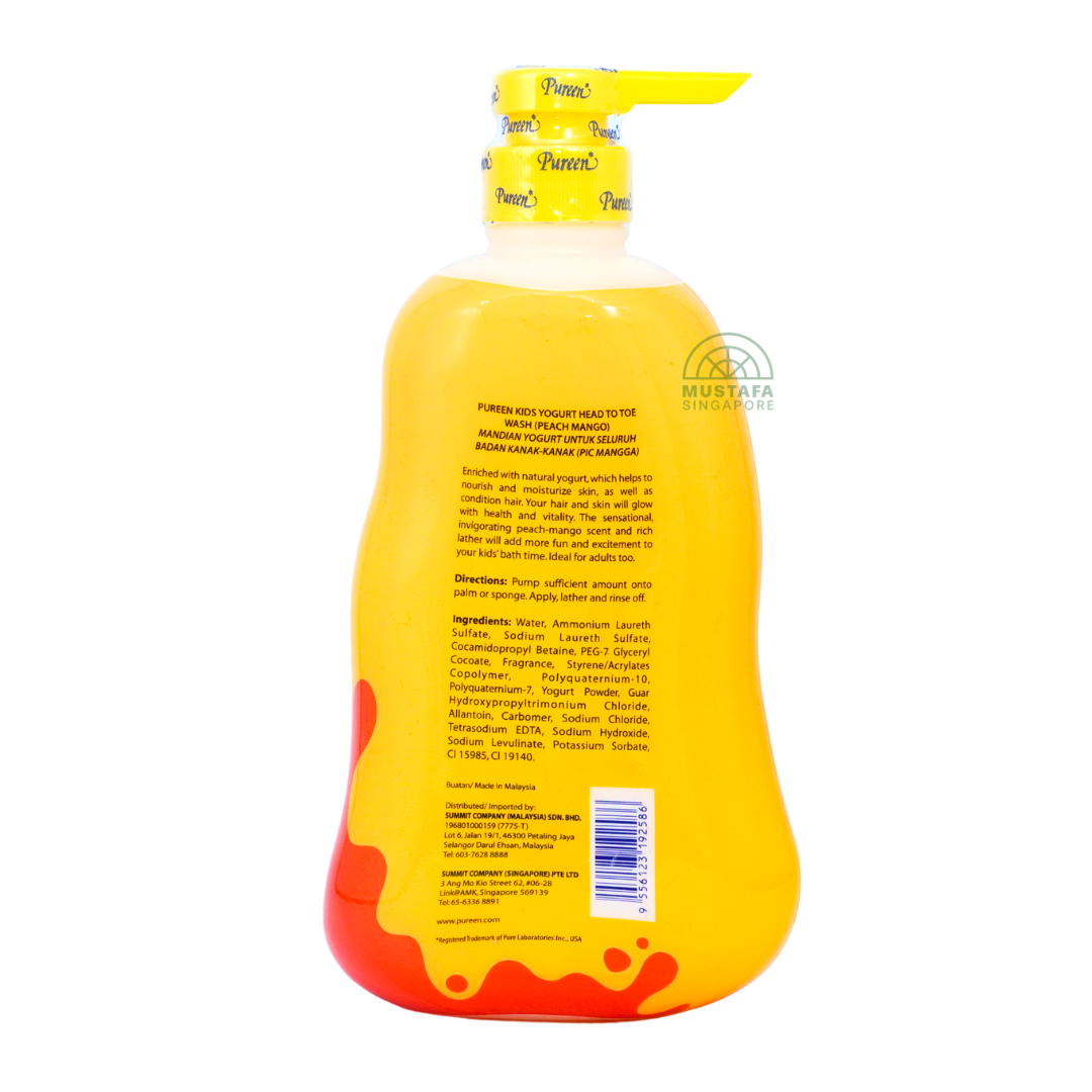 Pureen Kids Yogurt Head to Toe Wash For Healthy Hair & Skin Peach Mango 750ml