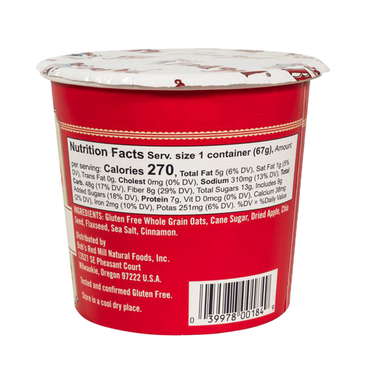 Bob's Red Mill Instant Oatmeal Apple Pieces & Cinnamon 67g