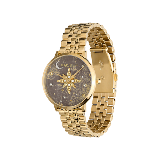 Olivia Burton Celestial 35mm Nova Slim Mushroom & Gold Bracelet Watch Olivia Burton Celestial 35mm Nova Slim Mushroom & Gold Bracelet Watch