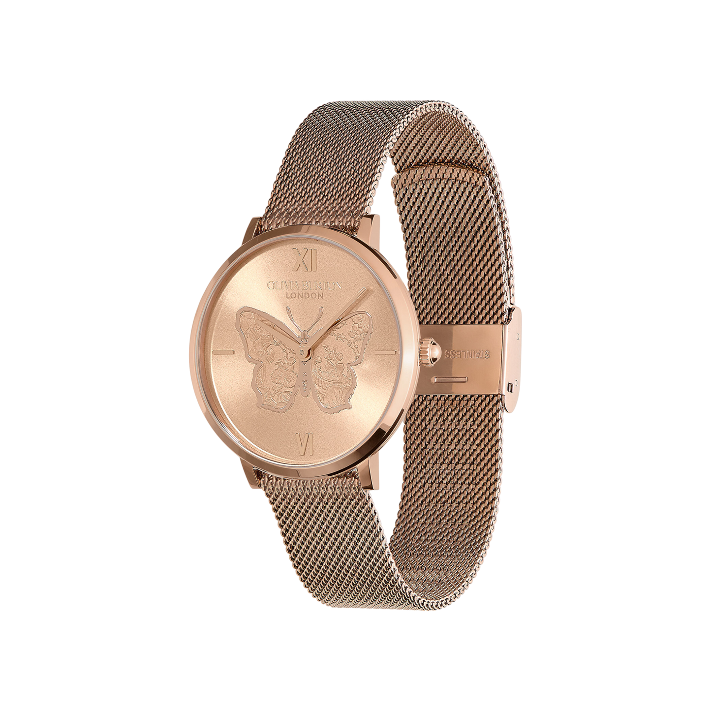 Oliva Burton Signature 35mm Butterfly Ultra Slim Rose Gold Mesh Watch