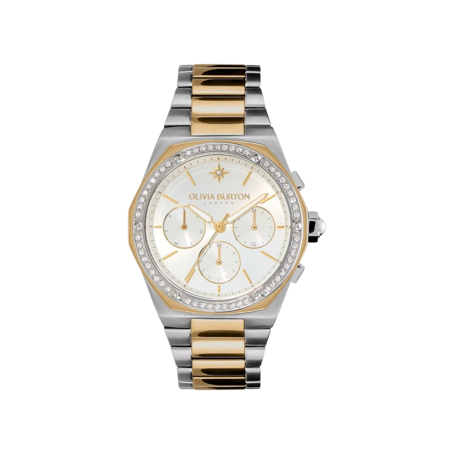 Olivia Burton Hexa 38 mm Multifunction White & Two Tone Bracelet Watch