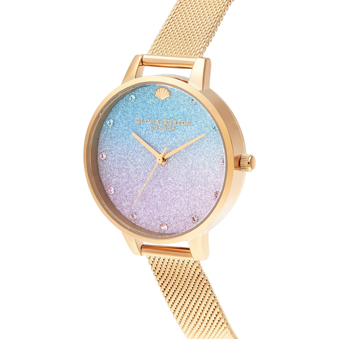 Olivia Burton Under The Sea 34mm Glitter Ombre & Gold Mesh Watch