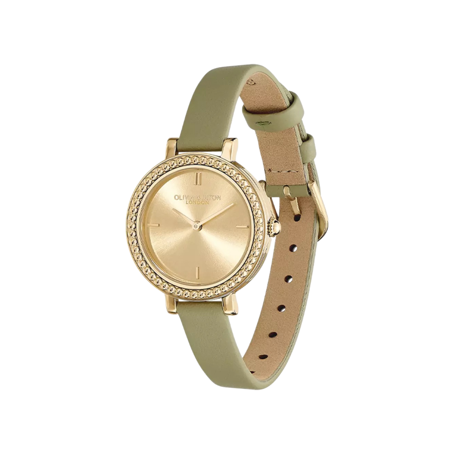 Olivia Burton Classic 30mm Vintage Bead Gold & Sage Green Leather Strap Watch