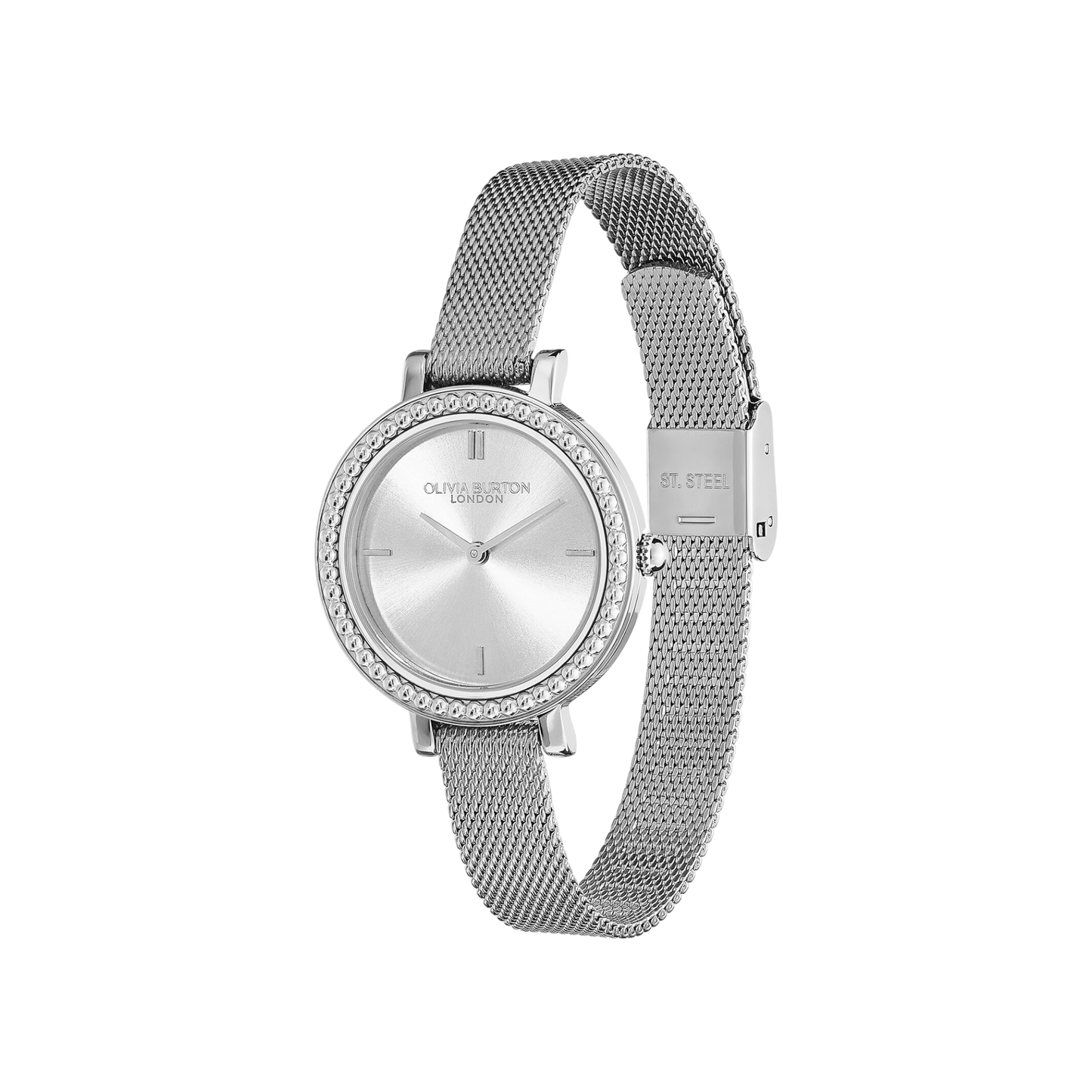Olivia Burton Classic 30mm Vintage Bead Silver Mesh Watch