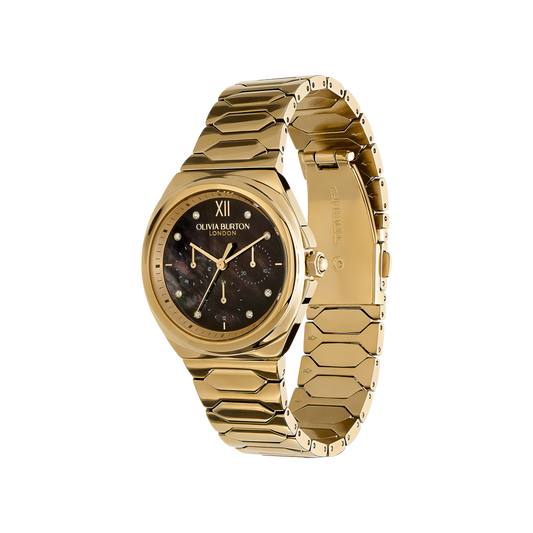 Olivia Burton Sports Luxe 36mm Lustre Multi-Function Black & Gold Bracelet Watch Olivia Burton Sports Luxe 36mm Lustre Multi-Function Black & Gold Bracelet Watch