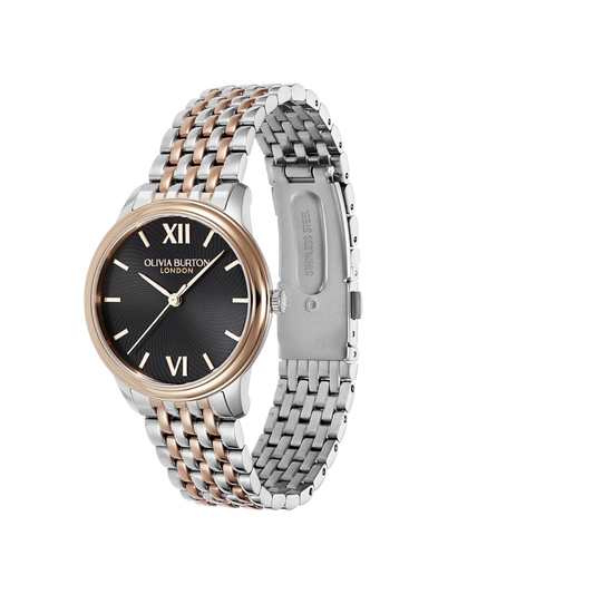 Olivia Burton Classic 32mm Swirl Chalk Black & Two Tone Bracelet Watch Olivia Burton Classic 32mm Swirl Chalk Black & Two Tone Bracelet Watch