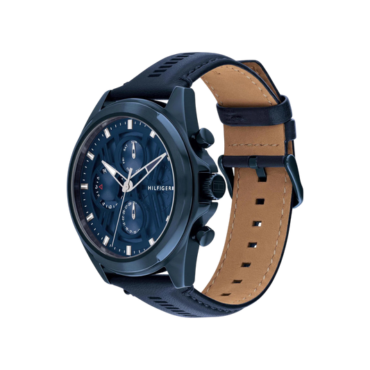 Tommy Hilfiger Jax Men's Navy Leather Strap Watch 48mm Tommy Hilfiger Jax Men's Navy Leather Strap Watch 48mm