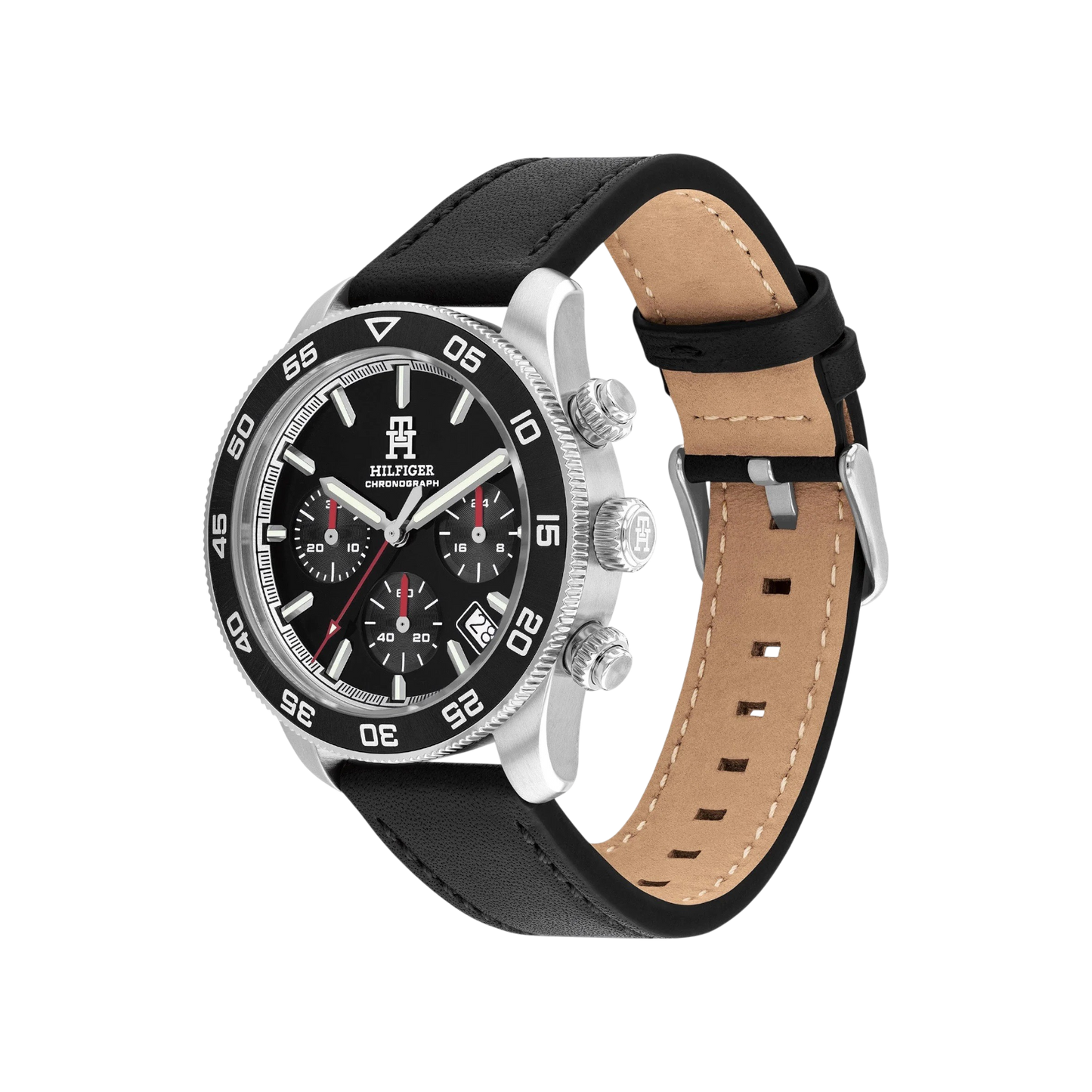 Tommy Hilfiger Chronograph Men's Black Leather Strap Watch 41mm