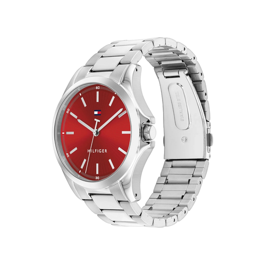 Tommy Hilfiger Bruce Men's Red & Silver Stainless Steel Bracelet Strap Watch 43mm Tommy Hilfiger Bruce Men's Red & Silver Stainless Steel Bracelet Strap Watch 43mm