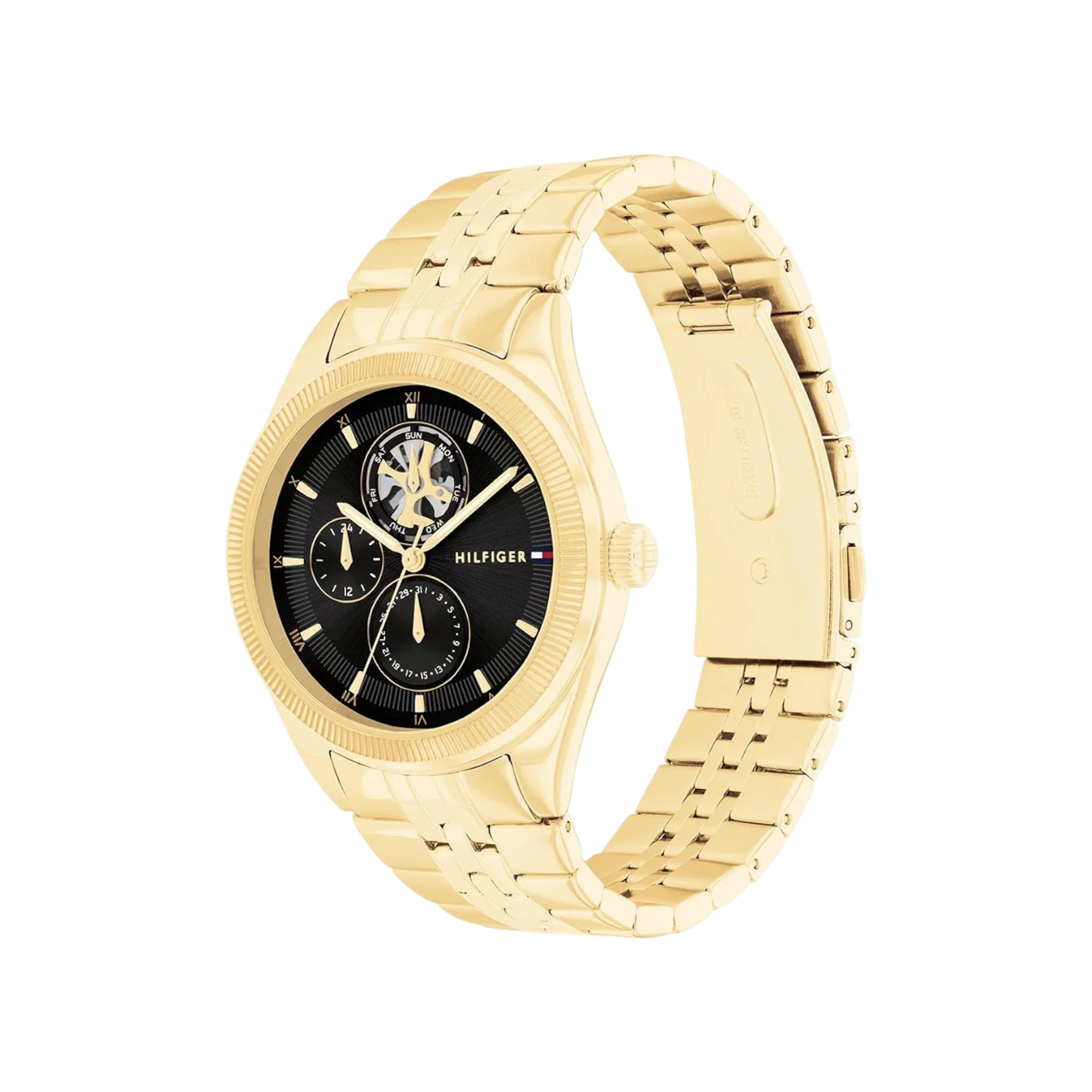 Tommy Hilfiger Monica Women's Black & Gold Plated Steel Bracelet Strap Watch 38mm