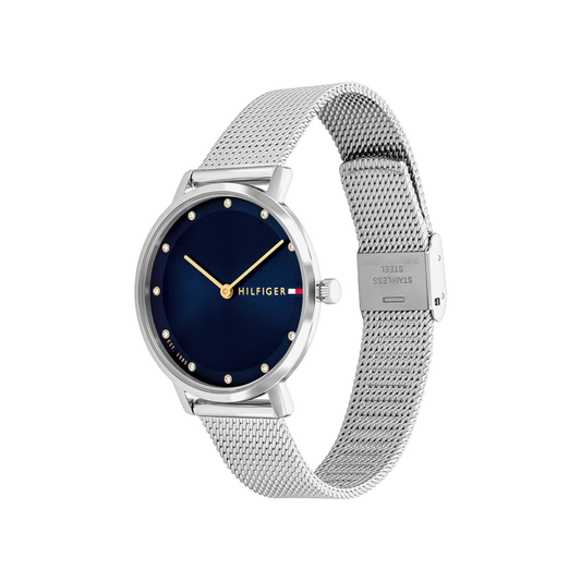 Tommy Hilfiger Women's Gift Set Blue & Silver Mesh Bracelet Strap Watch 35mm with Earrings Tommy Hilfiger Women's Gift Set Blue & Silver Mesh Bracelet Strap Watch 35mm with Earrings