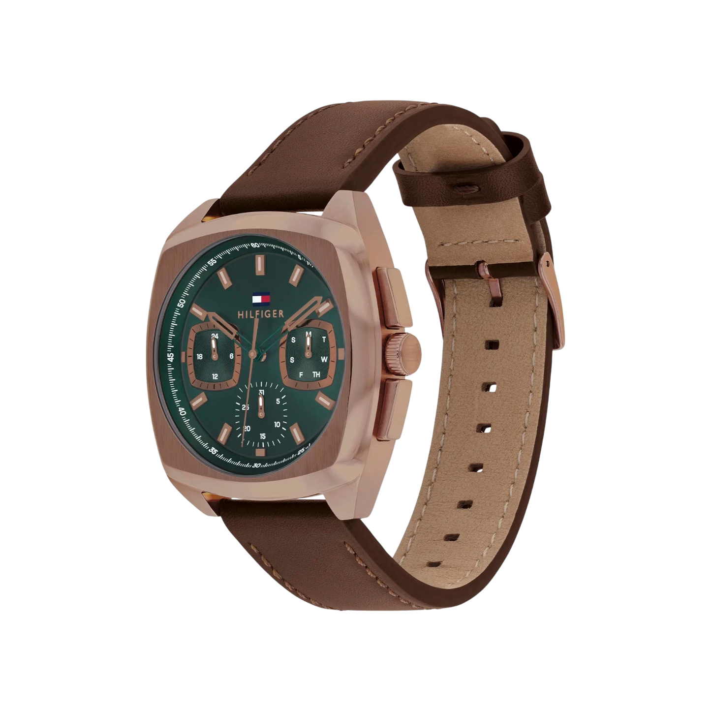 Tommy Hilfiger Apollo Men's Green with Rose Gold Stainless Steel Case & Leather Strap Watch 41mm