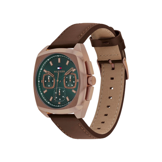 Tommy Hilfiger Apollo Men's Green with Rose Gold Stainless Steel Case & Leather Strap Watch 41mm Tommy Hilfiger Apollo Men's Green with Rose Gold Stainless Steel Case & Leather Strap Watch 41mm