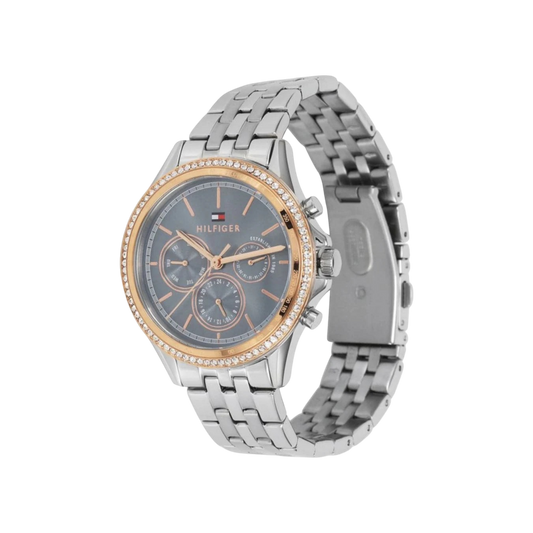 Tommy Hilfiger Ari Women's Blue with Rose Gold Stainless Steel Case & Silver Stainless Steel Bracelet Strap Watch 39mm Tommy Hilfiger Ari Women's Blue with Rose Gold Stainless Steel Case & Silver Stainless Steel Bracelet Strap Watch 39mm