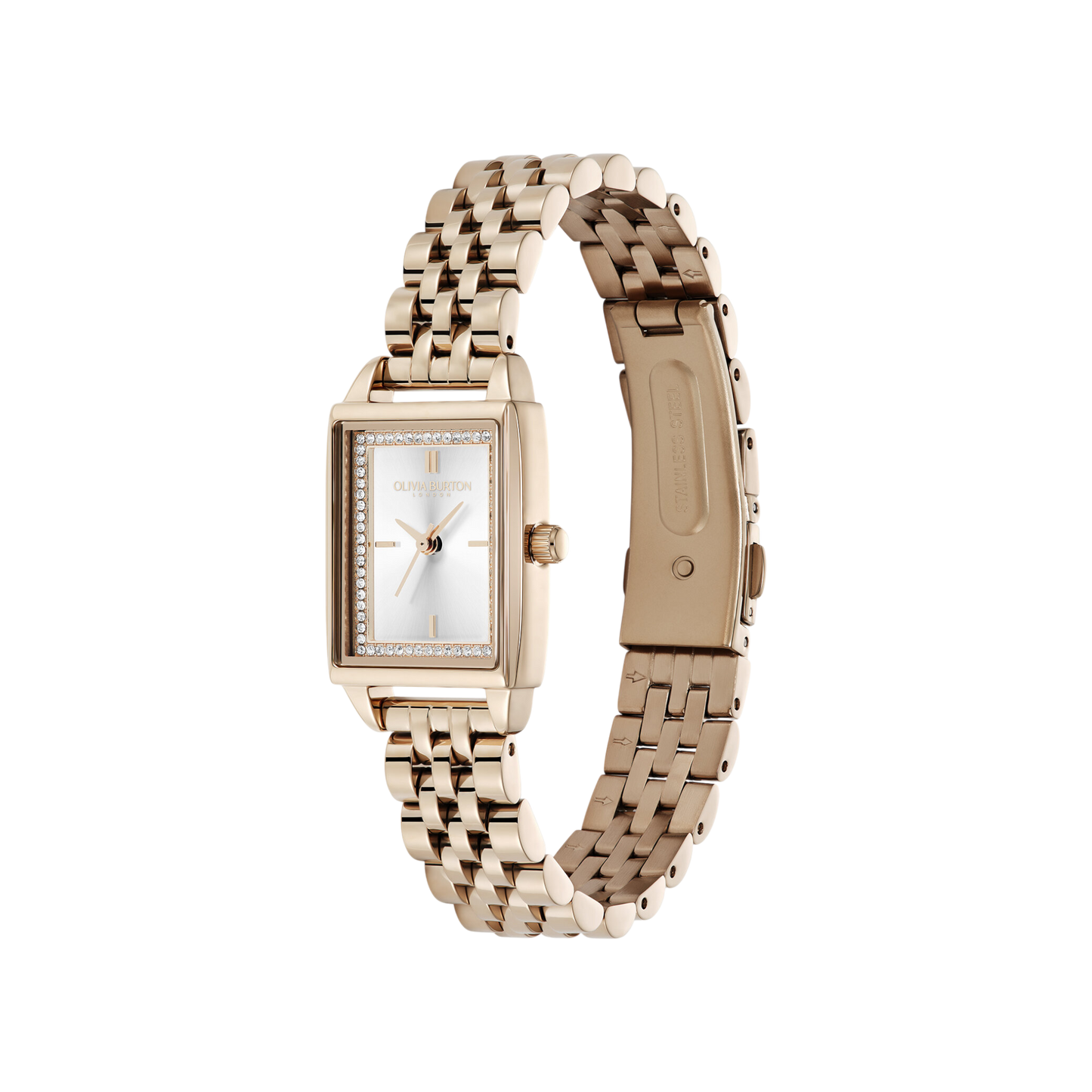 Olivia Burton Classic 21mm Rectangle White & Carnation Gold Bracelet Watch