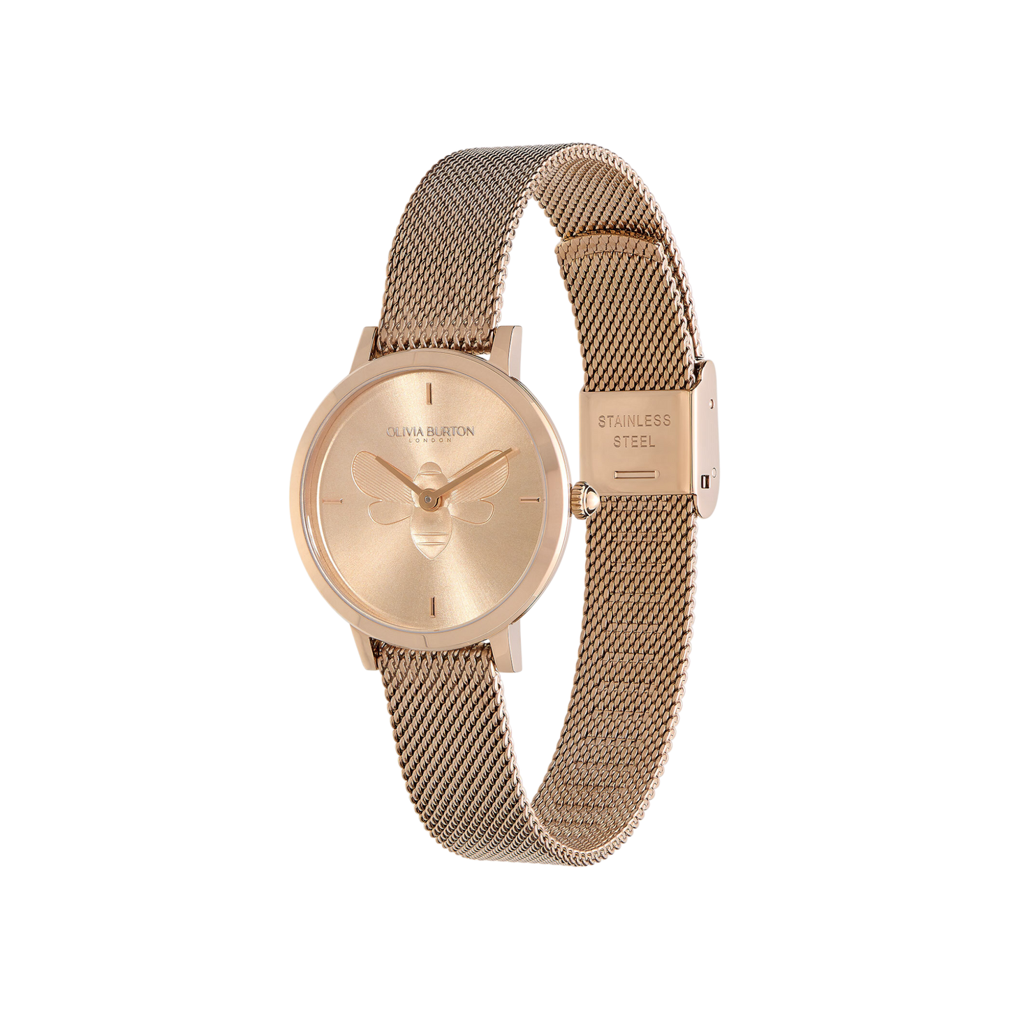 Olivia Burton Signature 28mm Bee Ultra Slim Carnation Gold Mesh Watch