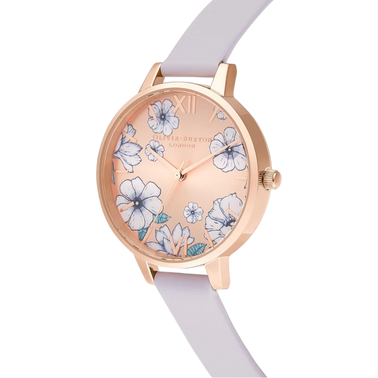Olivia Burton Groovy Blooms 34mm Rose Gold & Purple Leather Strap Watch Olivia Burton Groovy Blooms 34mm Rose Gold & Purple Leather Strap Watch