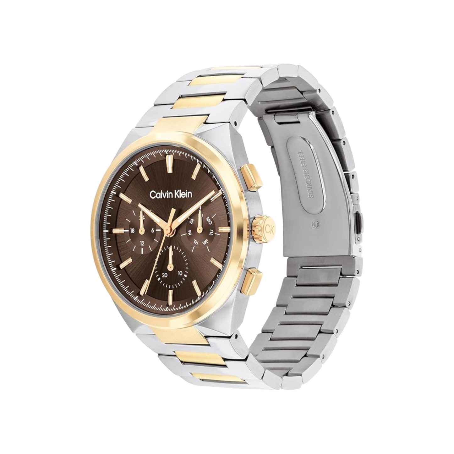 Calvin Klein Distinguished Men's Brown Dial & Two Tone Bracelet Strap Watch 44mm