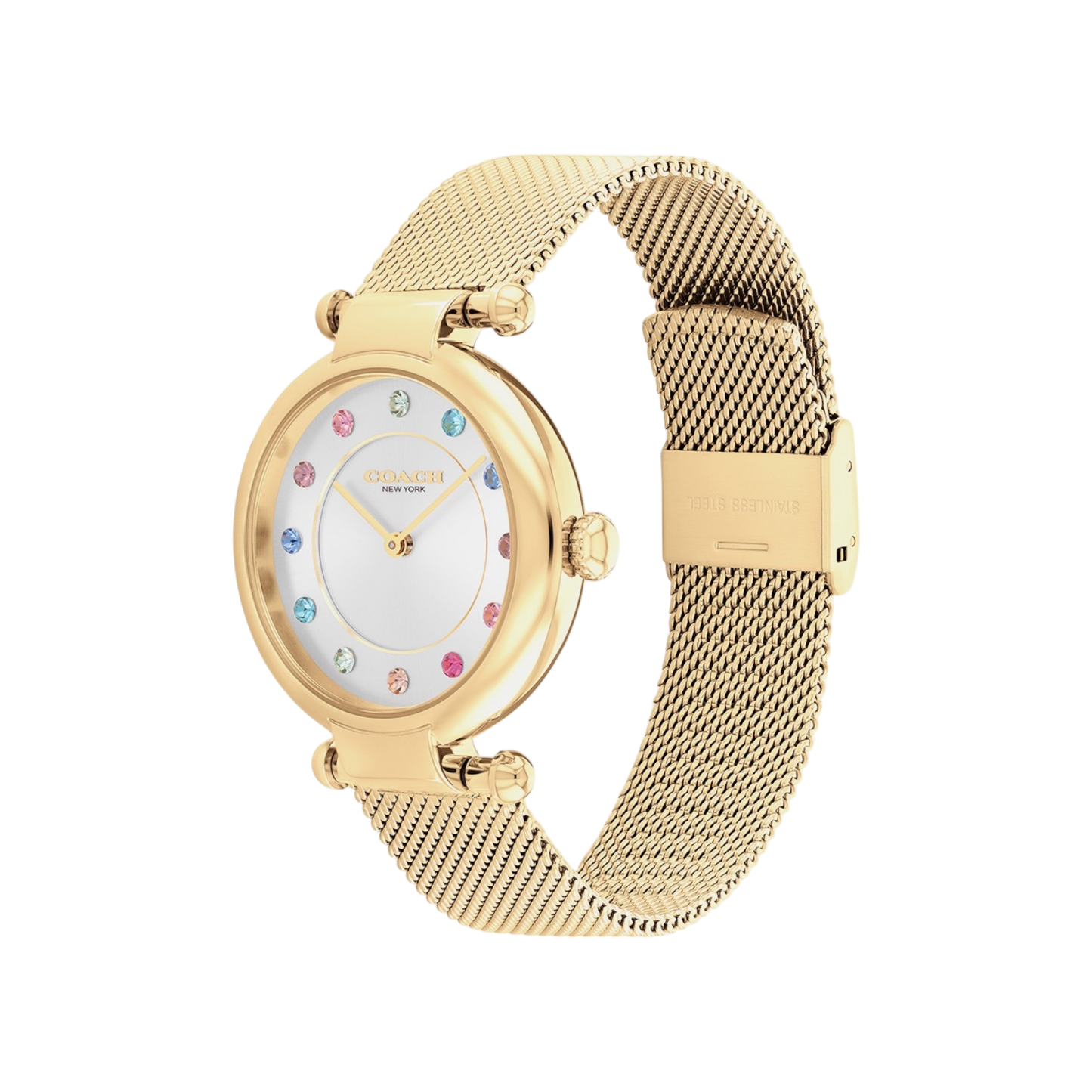 Coach Cary Women's Watch Gift Set White Dial & Gold Mesh Strap Watch 34mm with Gold Bracelet