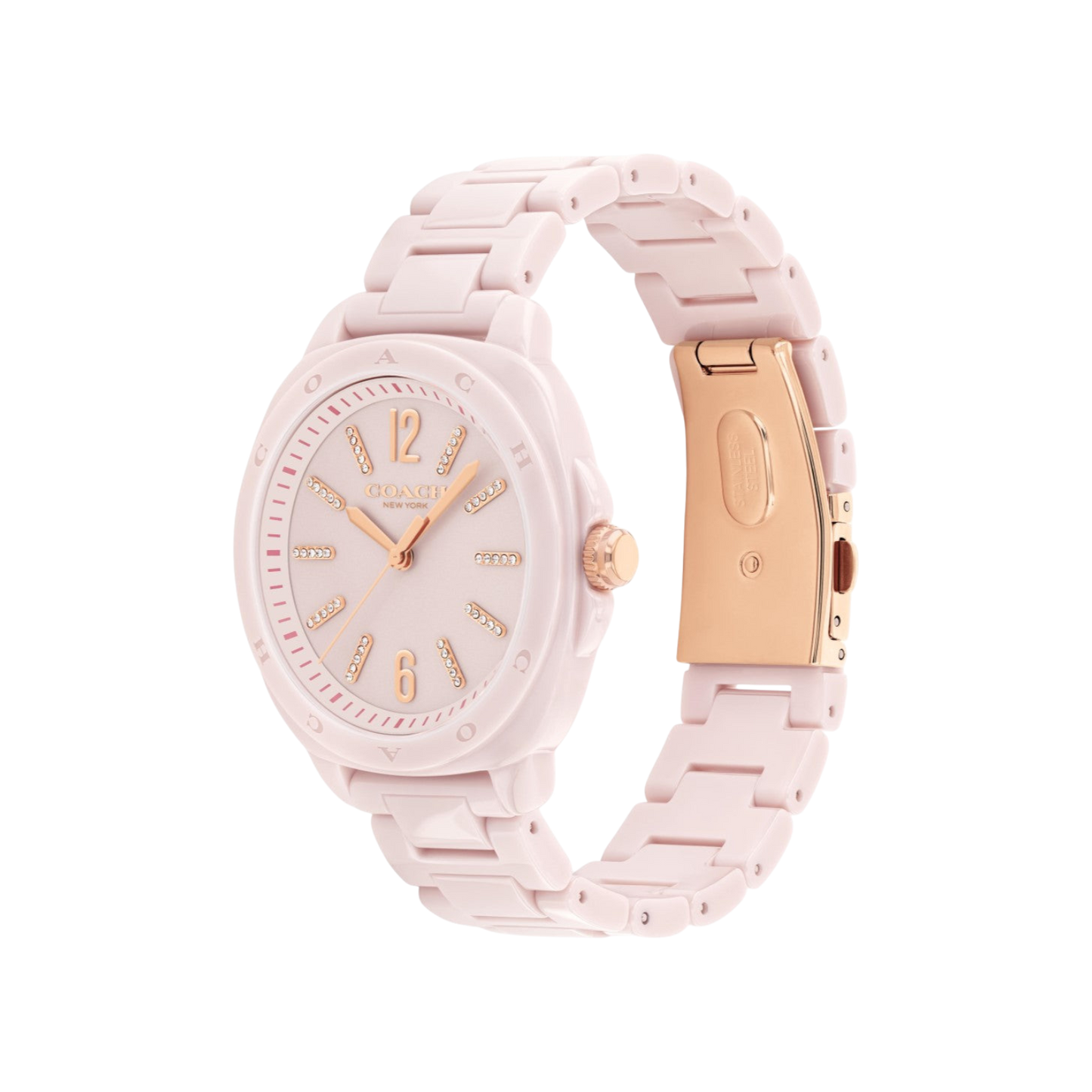 Coach Kitt Crystal Women's Pink Ceremic Bracelet Strap Watch 38mm