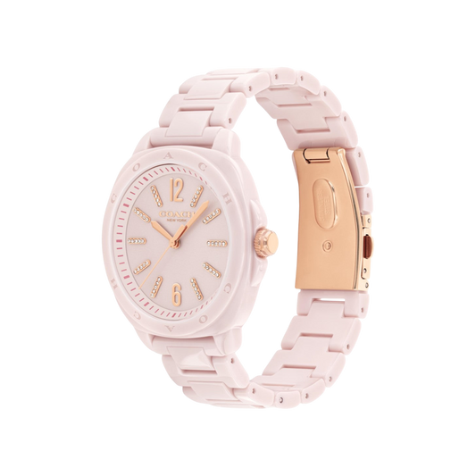 Coach Kitt Crystal Women's Pink Ceremic Bracelet Strap Watch 38mm Coach Kitt Crystal Women's Pink Ceremic Bracelet Strap Watch 38mm