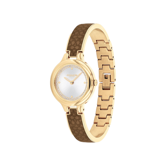 Coach Chelsea Women's Silver Dial with Gold Case & Bronze Translucent Bangle Bracelet Strap Watch 27mm Coach Chelsea Women's Silver Dial with Gold Case & Bronze Translucent Bangle Bracelet Strap Watch 27mm