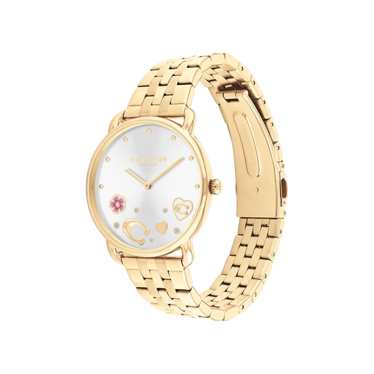 Coach Elliot Women's Silver Dial & Gold Bracelet Strap Watch 36mm Coach Elliot Women's Silver Dial & Gold Bracelet Strap Watch 36mm