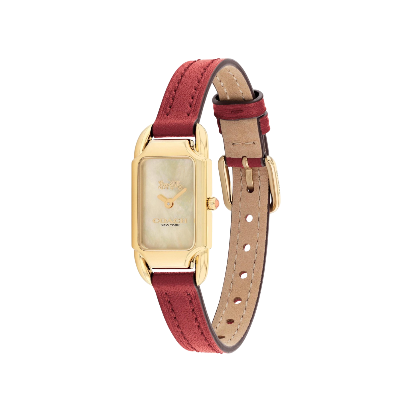 Coach Cadie Women's Ivory Mother of Pearl Dial with Gold Case & Red Leather Strap Watch 17.5mmx28.5mm