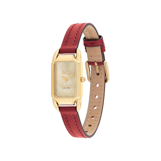 Coach Cadie Women's Ivory Mother of Pearl Dial with Gold Case & Red Leather Strap Watch 17.5mmx28.5mm Coach Cadie Women's Ivory Mother of Pearl Dial with Gold Case & Red Leather Strap Watch 17.5mmx28.5mm