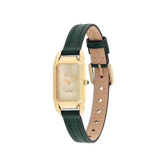 Coach Cadie Women's Ivory Mother of Pearl Dial with Gold Case & Green Leather Strap Watch 17.5mmx28.5mm Coach Cadie Women's Ivory Mother of Pearl Dial with Gold Case & Green Leather Strap Watch 17.5mmx28.5mm