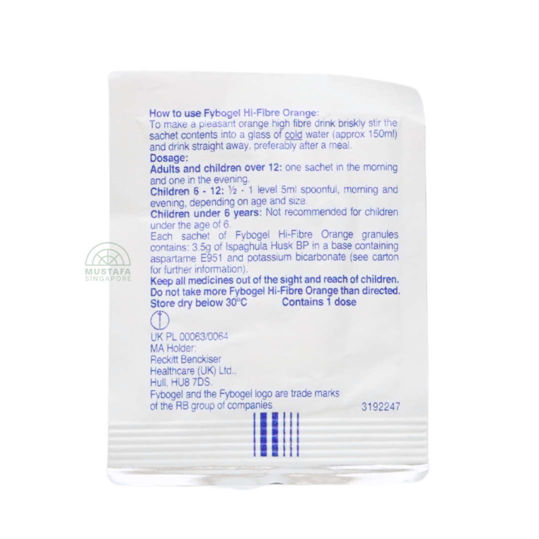 Fybogel Hi-Fibre Ispaghula Husk Orange Flavoured 10 sachets