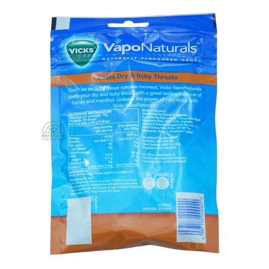 Vicks VapoNaturals Naturally Flavoured Drops Honey Flavour 70g Vicks VapoNaturals Naturally Flavoured Drops Honey Flavour 70g