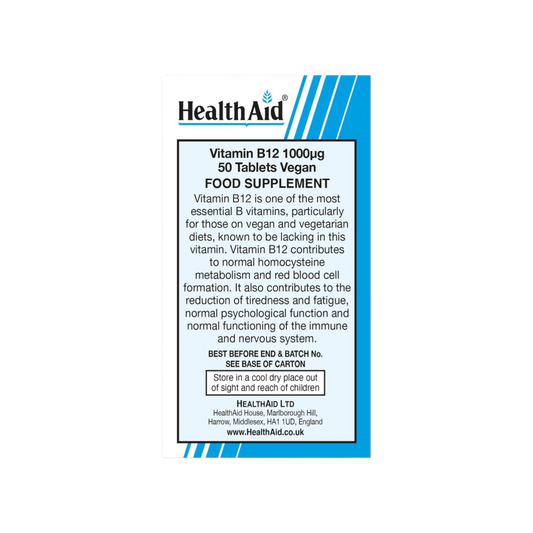 HealthAid Vitamin B-12 1000mg Tabs 50s HealthAid Vitamin B-12 1000mg Tabs 50s