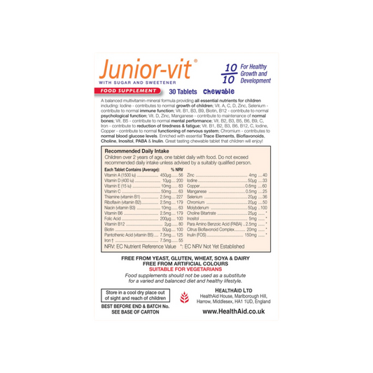 HealthAid Junior-vit Chewable Tabs 30s (Blister) HealthAid Junior-vit Chewable Tabs 30s (Blister)