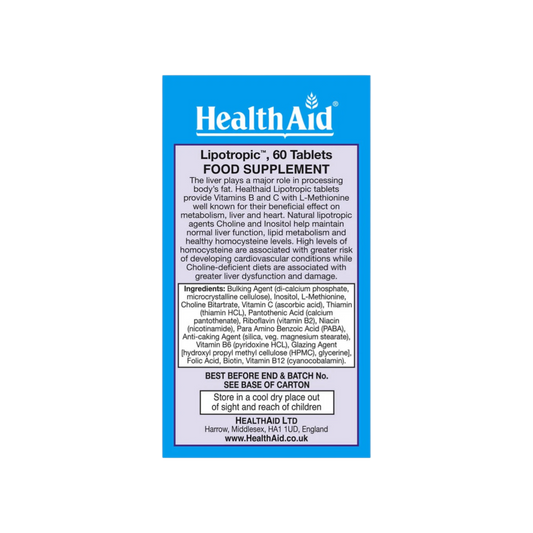 HealthAid Vitamin B+C Lipotropics Factors Tabs 60s HealthAid Vitamin B+C Lipotropics Factors Tabs 60s