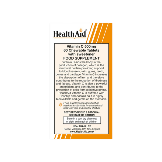 HealthAid Vitamin C 500mg Tablets Chewable 60s HealthAid Vitamin C 500mg Tablets Chewable 60s