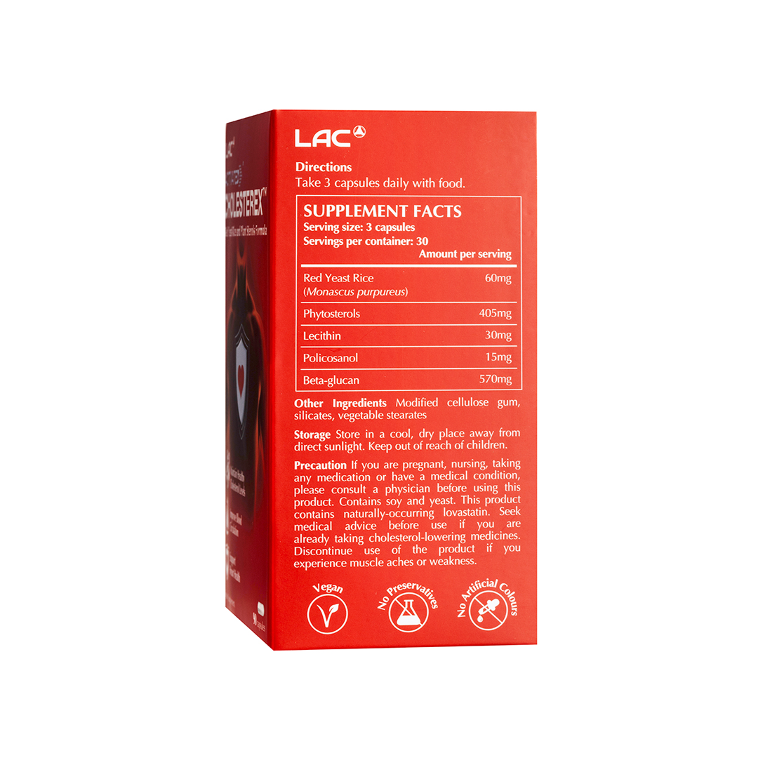 LAC Activated Cholesterex Red Yeast Rice Cholesterol Support Supplement x 60 Capsules
