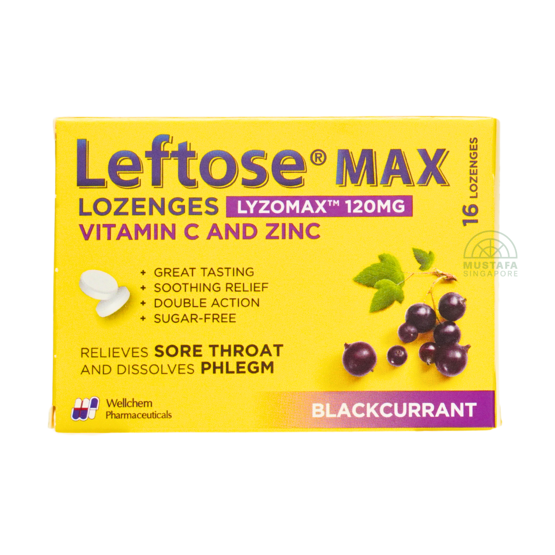 Leftose Max Blackcurrant Lozenges Vitamin C and Zinc Lyzomax 16 Lozenges 120mg