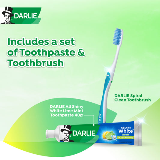 Darlie Travel Kit - All Shiny White Lime Mint Whitening Toothpaste 40g + 1s Toothbrush