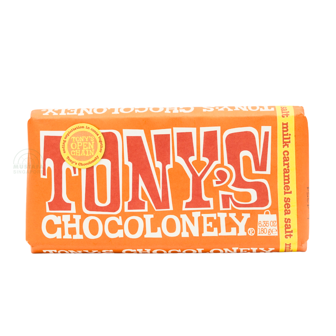 Tony’s Chocolonely Milk Chocolate with Caramel and Sea Salt (Orange) 180g