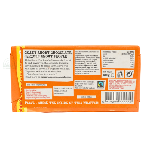 Tony’s Chocolonely Milk Chocolate with Caramel and Sea Salt (Orange) 180g