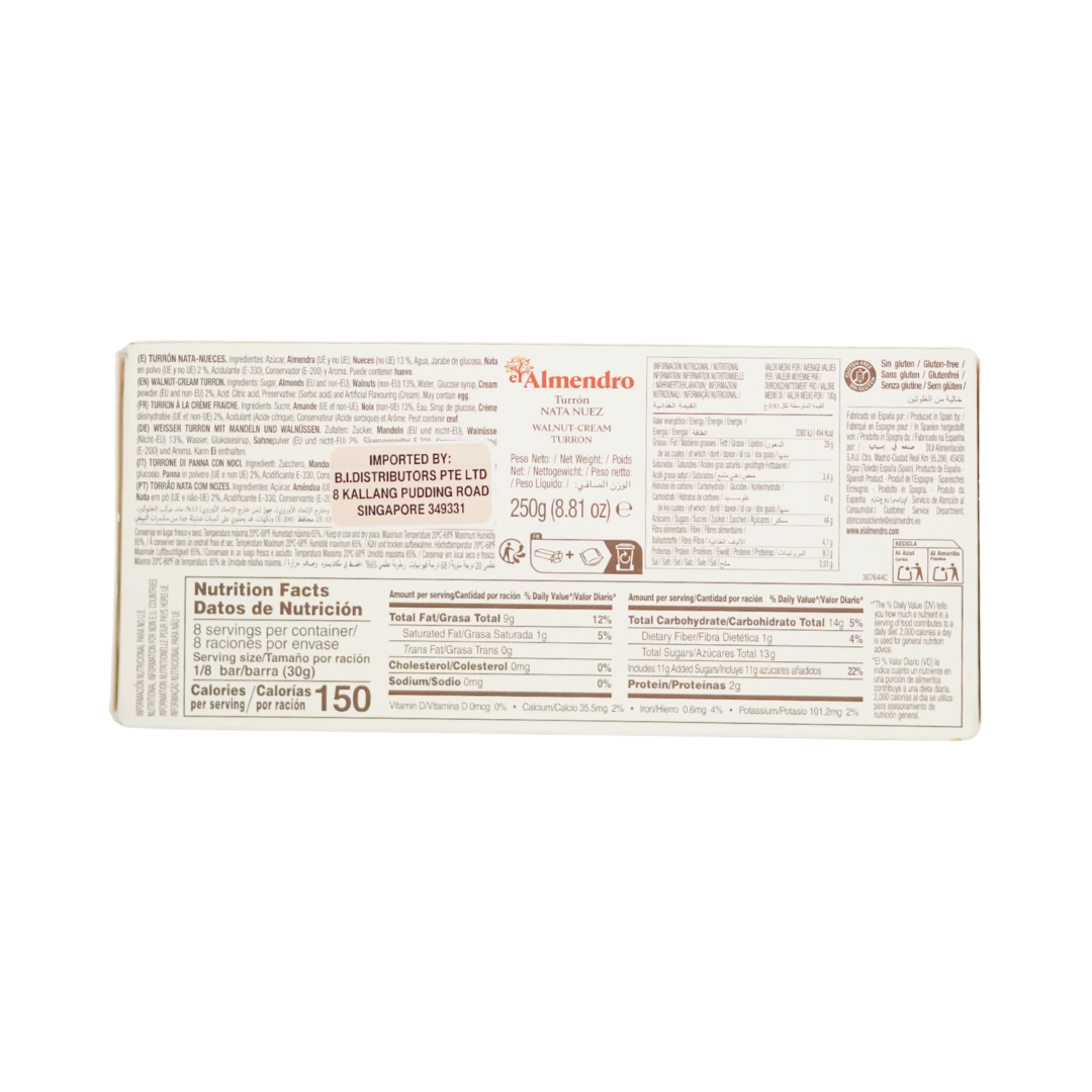 El Almendro Turron Nata Nuez Walnut Cream 250g